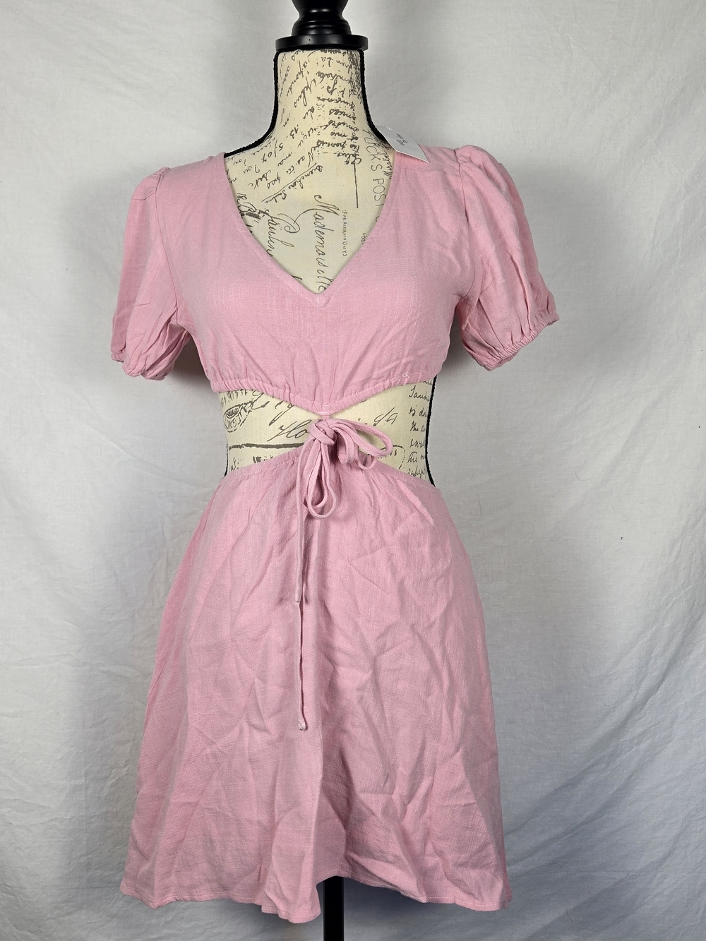 NWT Edit by Nine Pink Linen Blend Cutout Puff Sleeve Mini Dress - Small